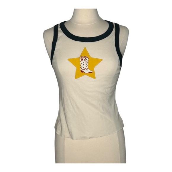 Daydreamer Cream  Tank Top Star Cowboy Boot NWT Size M - Picture 1 of 10